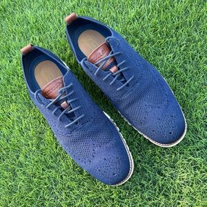 Cole Haan men’s Oxford, dress shoes, navy blue fabric with brown leather accents